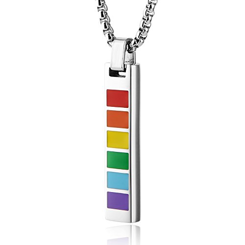 HZMAN Rainbow LGBT Pride Mini Dog Tag Stainless Steel Pendant for Unisex Necklace 24" Chain