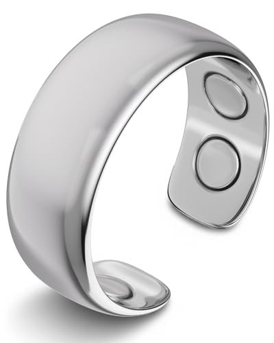 MagnetRX® Magnetic - Elegant Stainless Steel Ring - Magnet Rings for Women & Men (Polished Silver, Size: 6)