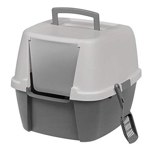 Large Hooded Corner Litter Box with Scoop, Gray, Jumbo