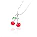 Joji Boutique Miniature Enameled Cherry Pendant Necklace with Silver Ball Chain