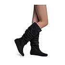 MVE Shoes High Knee Flat Round Toe Boots, BLACK SAUDE size 8