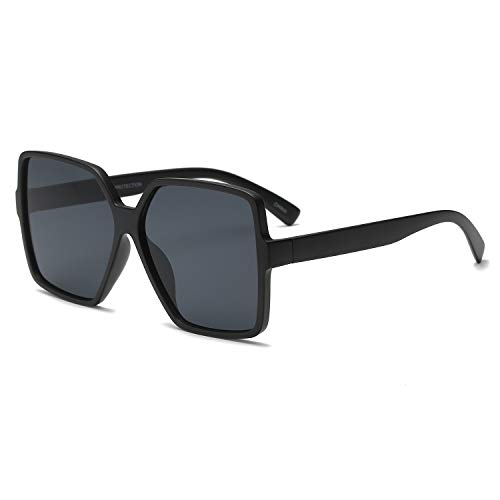 GRFISIA Square Oversized Sunglasses for Women Men Flat Top Fashion Shades (Black Frame/Black Lens, 2.36)