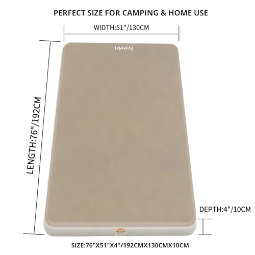 Freein Double Camping Sleeping Pad, 4" Thick Inflatable Mattress with Drop-Stitch Technology, Portable 2-Person Sleeping Mat (11 lbs) with Hand Pump for SUV, Tent, Truck, Backyard & Beach - 76" x 51"