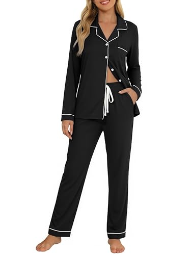 Senert Pajama Set for Women, Long Sleeve Button Down Sleepwear, Long Pants at Amazon