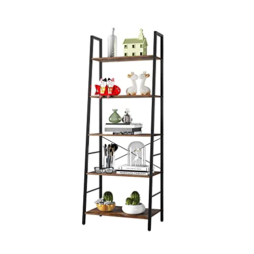 Gadroad Ladder Bookshelf, Industrial 5Tier Bookcase,Free Standing