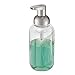 mDesign Round Plastic Refillable Foaming Soap Dispenser Pump Bottle for Bathroom Vanity Countertop - Vintage-Inspired, Compact Container Design - Twain Collection - 2 Pack - Clear/Brushed Chrome