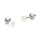 925 Sterling Silver Rhodium Plated 3mm Simulated Pearl Screwback Baby Girls Earrings