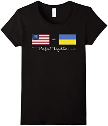 Womens American + Ukrainian Perfect Together Flag T-Shirt Small Black
