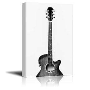 Musical Instruments Theme Canvas Wall Art - Guitar in Black and White - Giclee Print Gallery Wrap Modern Home Art Ready to Hang - 12x18 inches