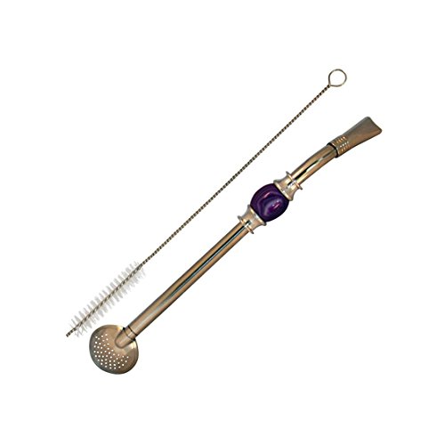 RECHERE Stainless Steel Yerba Mate Tea Bombilla Gourd Drinking Straw Filter Silver (Purple)