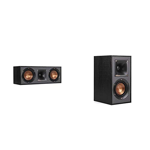 Klipsch R-52C Powerful detailed Center Channel Home Speaker – Black & R-41M Powerful Detailed Bookshelf Home Speaker Set of 2 Black