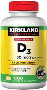 KIRKLAND Signature Extra Strength Vitamin D3, 600 Capsules, 50 mcg, 2000 IU, 600 count (Pack of 1)