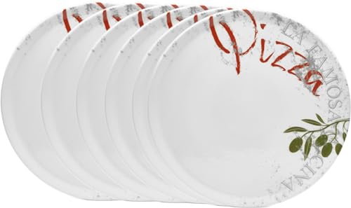 Van Well Pizzateller 6er-Set Ø 33 cm – Italienischer Pizzateller groß XL – Robuster Porzellan Teller für Pizza & Pasta – Mikrowellen- & Spülmaschinenf