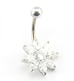 Baqi Cute Clear Crystal Flower Belly Button Navel Ring Bar Body Piercing Clear