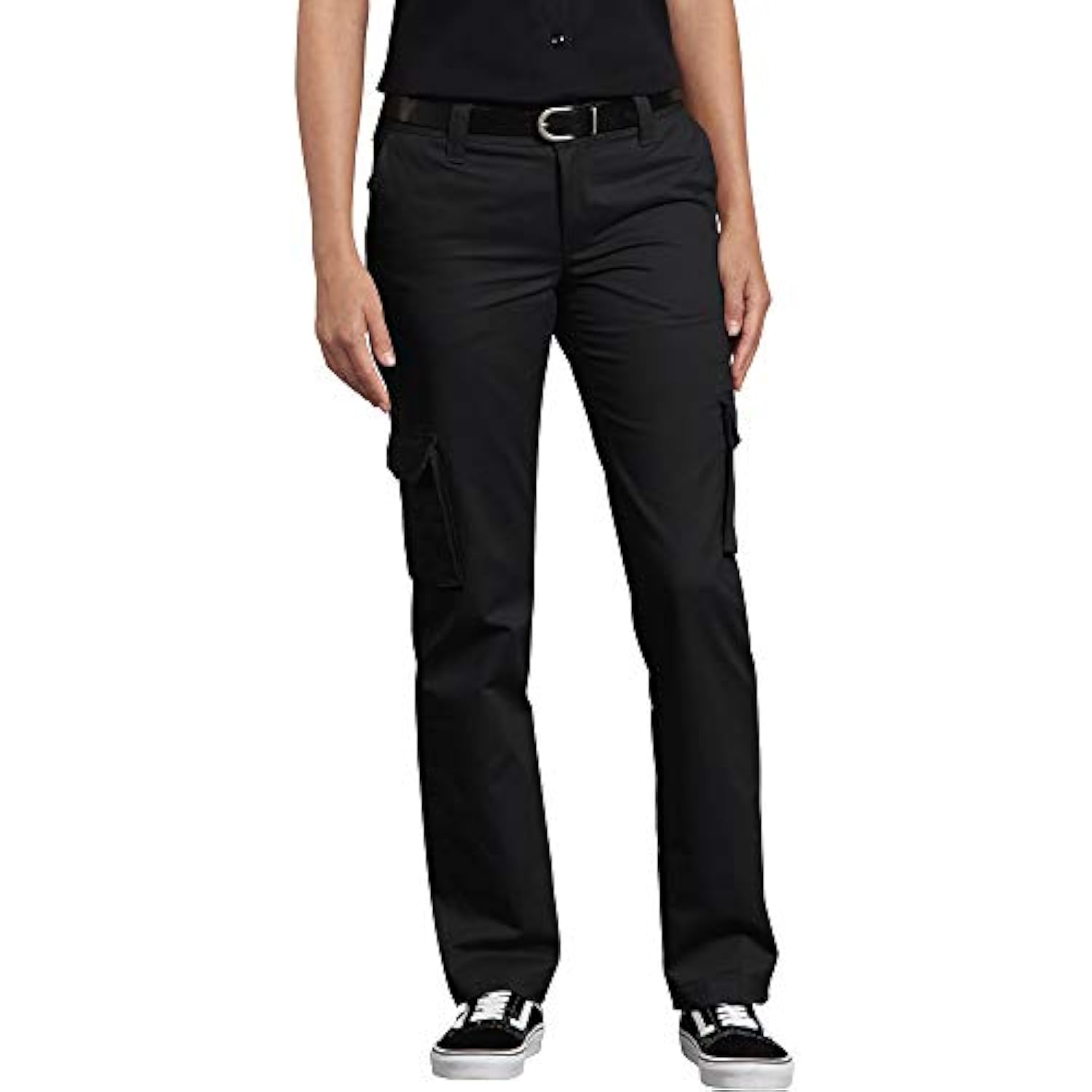 Dickies Women's Relaxed Fit Stretch Cargo Straight Leg Pant, Black, 12
