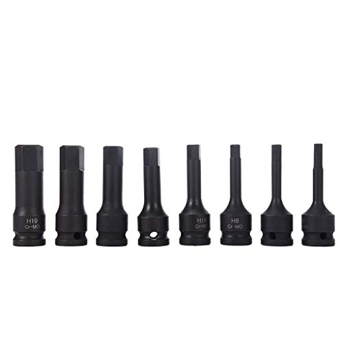 1/2" Drive Impact Socket Hex Bits | 8pc Professional Metric Set Long Air Allen Driver, Chrome Molybdenum Steel (6, 7, 8, 10, 12, 14, 17, 19mm, Blue) - Thumbnail 5