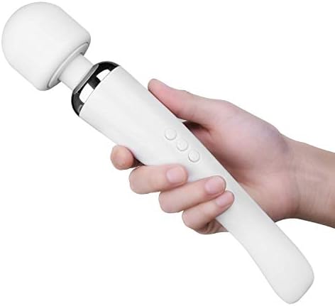 Rechargeable Massaging Wand - Waterproof Personal Wireless Wand Massager with 30 Vibration Modes and 360 Degrees Bendable Neck (White)