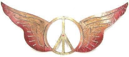 PEACE SIGN W/ANGEL WINGS-RUSTIC 17.75" METAL