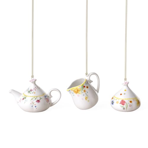 Villeroy & Boch Spring Awakening Ornaments, Coffee Set 3 Pieces, Set of Pendants, Decorative Candle Holder, Premium Porcelain, 6 x 5 cm, White, Colourful, 6 x 5, Tableware