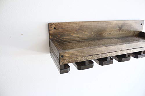 Rustic Wood Wine Glass Rack & Shelf with Beveled Stemware Glass Holders - Thumbnail 2