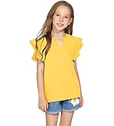 Greatchy Girls Shirts Short Sleeve Tee Ruffle Solid Summer Keyhole Neck Cotton Blouse Tops
