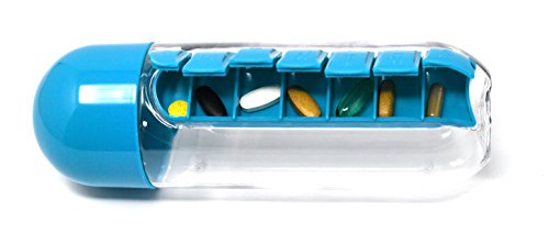 Water Bottle with Built-in Daily Pill Box Organizer, Blue - by Home-X