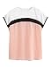 Romwe Women's Summer Triple Color Block Blouse Loose Fit Casual Teen Top Tshirt Pink L