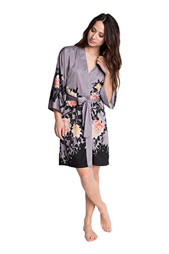 KIM+ONO Women's Kimono Robe Short - Watercolor Floral, blush rose-dusk