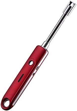 Arbre21 Long Candle Lighter 360° Flexible Neck - USB Rechargeable Electric Plasma Arc Lighter Windproof LED Battery Display for Grill Camping Cooking BBQs Fireworks (Red)
