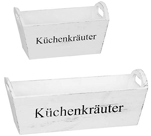 dekorativer Pflanzkasten Kräuterkasten Pflanzschale mit schwarzem Aufdruck KÜCHENKRÄUTER Holz Shabby weiß (groß ca. 39,5… – Bild 3
