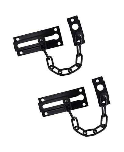 QCAA Solid Brass Chain Door Guard, with 9 Links Steel Chain, Matte Black, 2 Pack