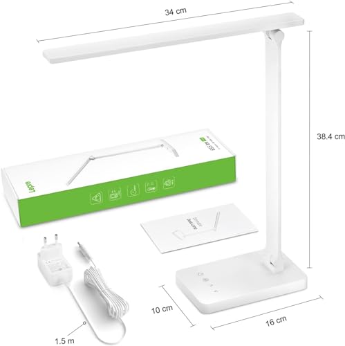 Lepro Desk Lamp 800lm 5 Modes Colour 5 Levels Dimmable White | Desk Lamp with Adapter, Touch Control, Anti-Glare for Reading, Work, Study