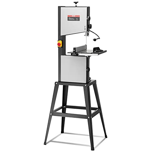 VEVOR Band Saw with Stand, 10-Inch, 560 & 1100 RPM Two-Speed Benchtop Bandsaw, 370W 1/2HP Motor with Metal Stand Optimized Work Light Workbench Fence and Miter Gauge, for Woodworking Aluminum Plastic