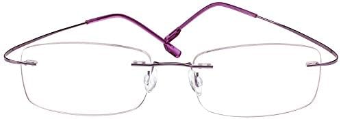 Poxas Memory Titanium Frameless Lightweight Reading Glasses Hingeless Flexibled Frames for Mens Womens (Purple, 150)