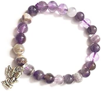 Ore Healing CrystalsAngel Metal Charm with Natural Round Amethyst Bracelet