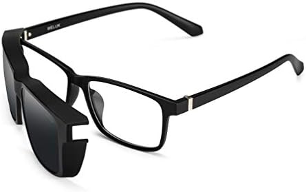 2 in 1 Set, Eyeglasses Frame with Magnetic Clip on Polarized Sunglasses