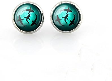 Blue Circling Sharks Stud Earrings Ocean Pendant Women fashion Jewelry Glass handmade