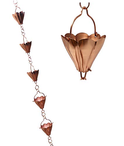 U-nitt Rain Chains, Roof Gutter Downspout Channel, Rainwater Catcher/Diverter, 8.5 FT, Copper Plated Heavy Metal, Natsu, 786/5570CP - Thumbnail 7