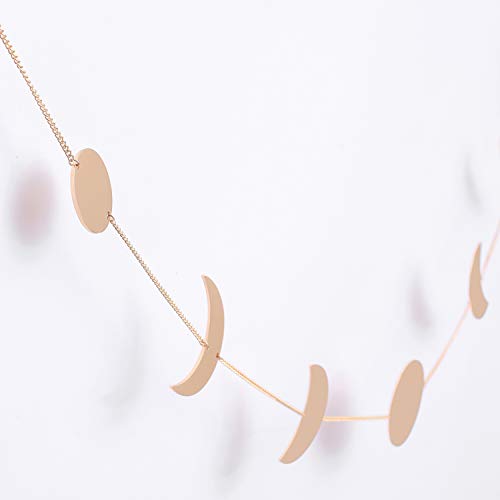 Moon Phase Wall Hanging, Manicer Moon Phase Garland Boho Moon Wall Art with Chains Celestial, Gold Shining Wall Hanging Ornaments, Retro Style Home Wall Décor for Apartment Living Room Bedroom Wedding