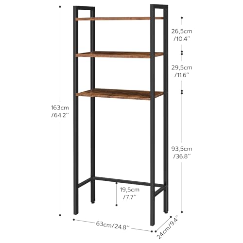 HOOBRO Toilet Storage Shelf, 3 Tier Over Toilet Bathroom Organizer Shelf, Freestanding Over the Toilet Storage Rack with Multi-Functional Shelves, Space Saver, Rustic Brown EBF41TS01