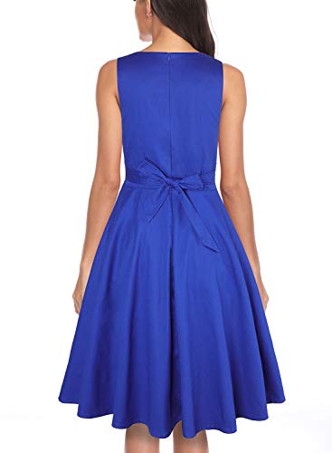 OWIN Women's Vintage 1950's Floral Spring Garden Rockabilly Swing Prom Party Cocktail Dress Royal Blue