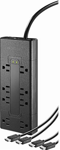 8-Outlet Surge Protector with Two 8â€™ 4K UltraHD/HDR HDMI Cables - Black