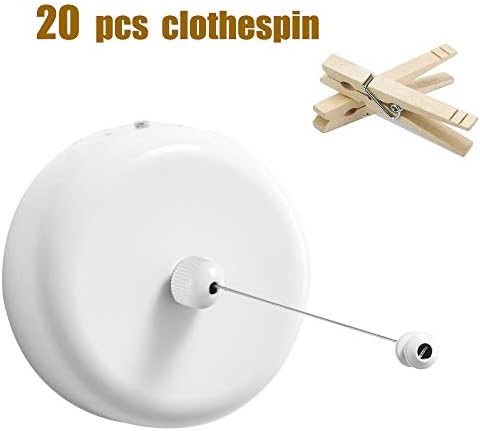 Hoimpro Retractable Clothesline Indoor Stainless Steel Laundry Line with Adjustable Stainless Steel Rope String Hotel Style Heavy Duty Drying Line,9.2 Feets,White (20 Pcs Clothespin Included)