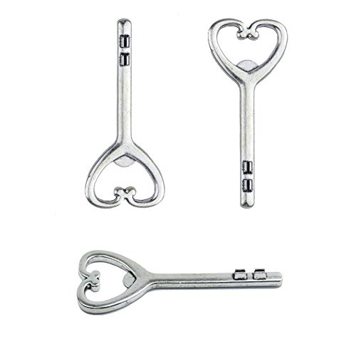 Aokbean 50pcs Multi Function Vintage Skeleton Key Bottle Opener Place Card Holders for Weddings Table Name Cards for Guest Souvenir French Ribbon Silver (Antique Silver) - Thumbnail 4