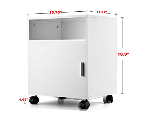 eMerit Wood Printer Fax Stand Work Storage Cart with Wheels for Home Office,White