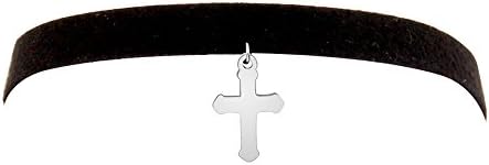 Black Velvet Choker Necklace with Christian Cross Charm Pendant for Christmas (Cross)