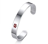 VNOX Personalized Medical Bracelet Medical Condition Alert ID Stainless Steel Cuff Bangle,Black/Silver/Gold Plated