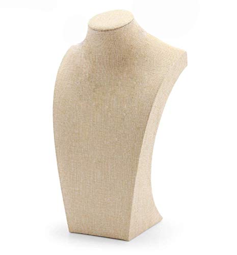 WERSHOW Beige Linen Necklace Display Bust - 11.8" Jewelry Holder for Necklaces, Bracelets, Figure Display Stand (30x17cm)