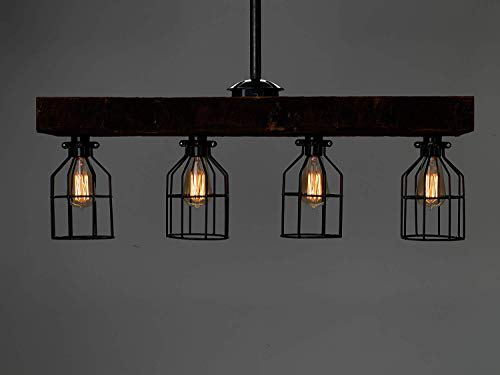 Farmhouse Lighting-Reclaimed Wood from Early-1900s-Rustic Lighting for Kitchen Island Lighting, Dining Room, Bar, Industrial, and Billiard Table-Wooden Light with Edison Cages