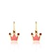 Little Miss Twin Stars Rocking Royalty 14k Gold-Plated Pink Enamel Crown On Leverback Girls Earring